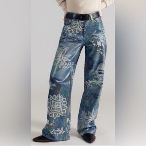 Free People 25 We The Free Tinsley Printed High Rise Illusion Jeans Straight NWT